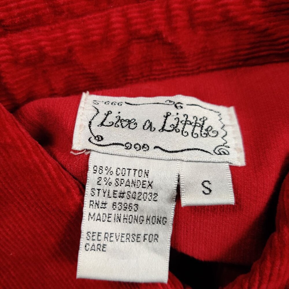 Vintage Live a Little S Red Corduroy Jacket Western Yolk Snap Button Long Sleeve - Picture 5 of 9